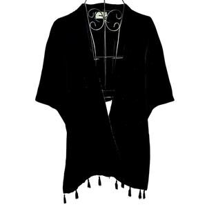 Vintage 1940's Sherwood Black Velvet Tasseled Wrap Shawl Ruana Cape WW2 Goth